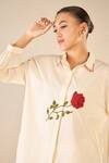 Buy_Shivani Bhargava_Ivory Cotton Embroidered Bead Stand Collar Rose Shirt _Online_at_Aza_Fashions