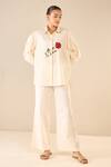 Buy_Shivani Bhargava_Ivory Cotton Embroidered Bead Stand Collar Rose Shirt _at_Aza_Fashions