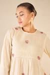Shop_Shivani Bhargava_Ivory Cotton Embroidered Thread Whispering Roses Tunic Top With Flared Pant _Online_at_Aza_Fashions