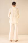 Shop_Shivani Bhargava_Ivory Cotton Embroidered Thread Mandarin Rose Melody Top With Flared Pant _at_Aza_Fashions