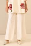 Buy_Shivani Bhargava_Ivory Cotton Embroidered Thread Round Royal Rose Top With Flared Pant _Online_at_Aza_Fashions