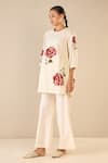 Shop_Shivani Bhargava_Ivory Cotton Embroidered Thread Round Royal Rose Top With Flared Pant _Online_at_Aza_Fashions