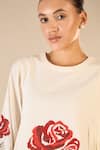 Buy_Shivani Bhargava_Ivory Cotton Embroidered Thread Round Royal Rose Top With Flared Pant 