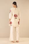 Shop_Shivani Bhargava_Ivory Cotton Embroidered Thread Round Royal Rose Top With Flared Pant _at_Aza_Fashions