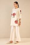 Shivani Bhargava_Ivory Cotton Embroidery Round Neck Royal Rose Tunic Top _Online_at_Aza_Fashions