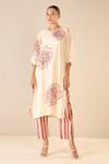 Shivani Bhargava_Red Kurta And Dupatta Chanderi Embroidered Rose Ballad Floral Pattern Pant Set _Online_at_Aza_Fashions