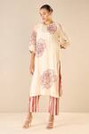 Shop_Shivani Bhargava_Red Kurta And Dupatta Chanderi Embroidered Rose Ballad Floral Pattern Pant Set _Online_at_Aza_Fashions