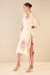 Shivani Bhargava_Red Kurta And Dupatta Chanderi Embroidered Rose Ballad Floral Pattern Pant Set _at_Aza_Fashions
