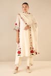 Buy_Shivani Bhargava_Ivory Kurta And Dupatta Chanderi Embroidered Thread Notched Rose Shine Pant Set _at_Aza_Fashions