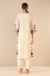 Shop_Shivani Bhargava_Ivory Kurta And Dupatta Chanderi Embroidered Thread Notched Rose Shine Pant Set _at_Aza_Fashions