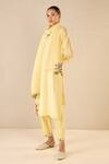 Shivani Bhargava_Yellow Chanderi, Cotton Embroidery, Applique Round Garden Glory Kurta Pant Set _at_Aza_Fashions