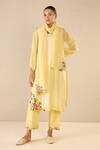 Buy_Shivani Bhargava_Yellow Chanderi, Cotton Embroidery, Applique Round Garden Glory Kurta Pant Set _at_Aza_Fashions