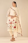 Buy_Shivani Bhargava_Ivory Kurta And Dupatta Chanderi Embroidered Thread Gardenia Charm Pant Set _at_Aza_Fashions