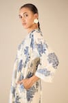 Shivani Bhargava_Blue Cotton Printed Floral Notched Pintucked Kurta _at_Aza_Fashions