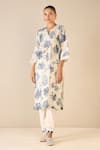 Buy_Shivani Bhargava_Blue Cotton Printed Floral Notched Pintucked Kurta _at_Aza_Fashions