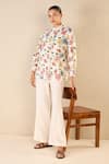 Shop_Shivani Bhargava_Multi Color Shirt Cotton Linen Printed Floral Band Collar And Pant Set 