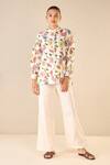 Buy_Shivani Bhargava_Multi Color Shirt Cotton Linen Printed Floral Band Collar And Pant Set _at_Aza_Fashions