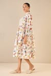 Buy_Shivani Bhargava_Multi Color Chanderi Printed Floral Band Collar Gathered Dress _Online_at_Aza_Fashions