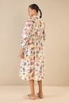 Shivani Bhargava_Multi Color Chanderi Printed Floral Band Collar Gathered Dress _at_Aza_Fashions