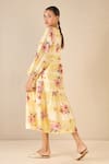 Shop_Shivani Bhargava_Yellow Cotton Printed Floral Round Tiered Pleated Dress _Online_at_Aza_Fashions