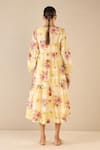 Shop_Shivani Bhargava_Yellow Cotton Printed Floral Round Tiered Pleated Dress _at_Aza_Fashions