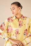 Buy_Shivani Bhargava_Yellow Cotton Printed Floral Stripe Collared Shirt And Pant Set _Online_at_Aza_Fashions