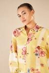 Shop_Shivani Bhargava_Yellow Cotton Printed Floral Stripe Collared Shirt And Pant Set _Online_at_Aza_Fashions