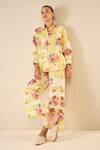 Shivani Bhargava_Yellow Cotton Printed Floral Stripe Collared Shirt And Pant Set _at_Aza_Fashions