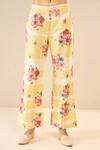 Buy_Shivani Bhargava_Yellow Cotton Printed Floral Stripe Collared Shirt And Pant Set 