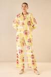 Buy_Shivani Bhargava_Yellow Cotton Printed Floral Stripe Collared Shirt And Pant Set _at_Aza_Fashions