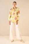 Shivani Bhargava_Yellow Cotton Printed Floral Stripe Collared Shirt And Pant Set _Online_at_Aza_Fashions