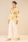 Buy_Shivani Bhargava_Yellow Cotton Printed Floral Stripe Collared Shirt And Pant Set _Online_at_Aza_Fashions