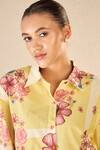 Shivani Bhargava_Yellow Cotton Printed Floral Stripe Collared Shirt And Pant Set _at_Aza_Fashions