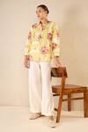 Buy_Shivani Bhargava_Yellow Cotton Printed Floral Stripe Collared Shirt And Pant Set 