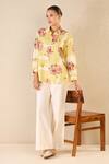 Buy_Shivani Bhargava_Yellow Cotton Printed Floral Stripe Collared Shirt And Pant Set _at_Aza_Fashions