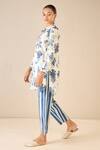 Buy_Shivani Bhargava_Blue Cotton Printed Floral Chinese Collar Fantasy Tunic And Pant Set _Online_at_Aza_Fashions