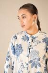 Shop_Shivani Bhargava_Blue Cotton Printed Floral Chinese Collar Fantasy Tunic And Pant Set _Online_at_Aza_Fashions