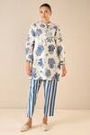 Buy_Shivani Bhargava_Blue Cotton Printed Floral Chinese Collar Fantasy Tunic And Pant Set _at_Aza_Fashions