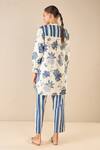 Shop_Shivani Bhargava_Blue Cotton Printed Floral Chinese Collar Fantasy Tunic And Pant Set _at_Aza_Fashions