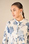 Shop_Shivani Bhargava_Blue Cotton Printed Floral Chinese Collar Fantasy Tunic _Online_at_Aza_Fashions
