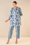 Shivani Bhargava_Blue Cotton Printed Floral Chinese Collar Blossom Tunic _Online_at_Aza_Fashions