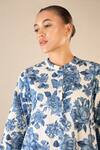 Shivani Bhargava_Blue Cotton Printed Floral Chinese Collar Blossom Tunic _at_Aza_Fashions