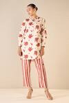 Shivani Bhargava_Red Cotton Printed Floral Chinese Collar Blossom Tunic And Pant Set _Online_at_Aza_Fashions