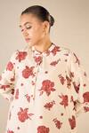 Shivani Bhargava_Red Cotton Printed Floral Chinese Collar Blossom Tunic And Pant Set _at_Aza_Fashions