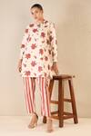 Buy_Shivani Bhargava_Red Cotton Printed Floral Chinese Collar Blossom Tunic And Pant Set 