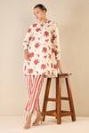 Buy_Shivani Bhargava_Red Cotton Printed Floral Chinese Collar Blossom Tunic 