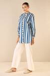 Buy_Shivani Bhargava_Blue Cotton Printed Stripe Chinese Collar Meadow Shirt And Pant Set _Online_at_Aza_Fashions