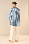 Shop_Shivani Bhargava_Blue Cotton Printed Stripe Chinese Collar Meadow Shirt And Pant Set _at_Aza_Fashions