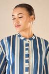 Buy_Shivani Bhargava_Blue Cotton Printed Stripe Chinese Collar Meadow Button Down Shirt _Online_at_Aza_Fashions