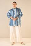 Shivani Bhargava_Blue Cotton Printed Stripe Chinese Collar Meadow Button Down Shirt _at_Aza_Fashions